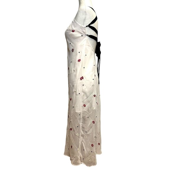 Finders Keepers Chi Chi Slip Dress M NWT Vanilla Daisy Lip Embroidered Mesh Maxi - Picture 6 of 11